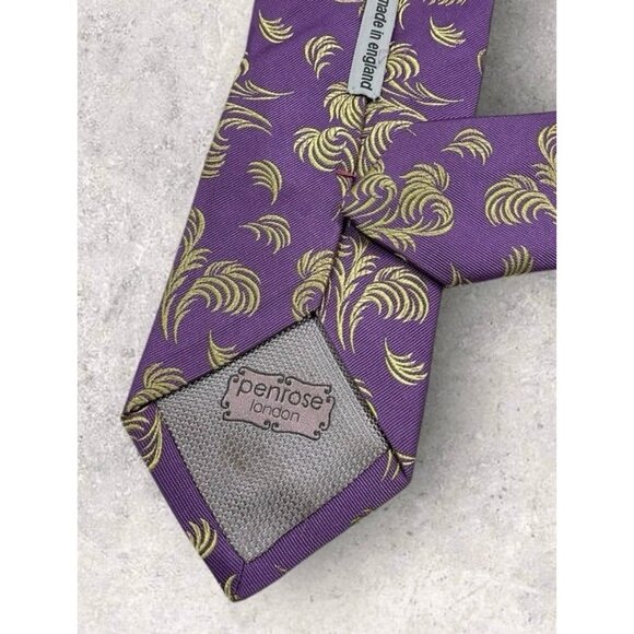 PENROSE Silk Tie ENGLAND XL Purple Gold Art W:3" EUC - Picture 5 of 6
